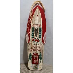 Wood Handpainted Christmas Wall Hanging Plaque Decor Signed Vintage 90s 22 inch